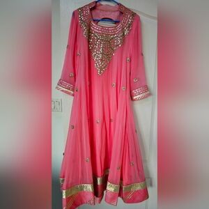 Pure georgette pink gota patti anarkali set with dupatta